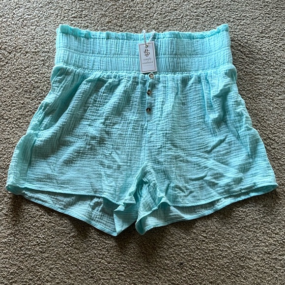 NWT Simply Southern High Waisted Sea Blue Shorts M/L - Picture 1 of 9